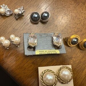 6 pairs Vintage Carolee Pearl and Crystal Earring Collection